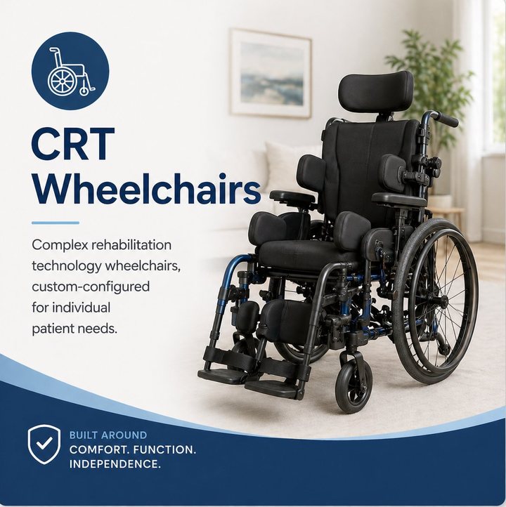 CRT Wheelchairs from Ventura Medical Services: Complex rehabilitation technology wheelchairs, custom-configured for individual patient needs.