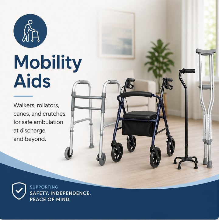 Mobility Aids from Ventura Medical Services: Walkers, rollators, canes, and crutches for safe ambulation at discharge and beyond.